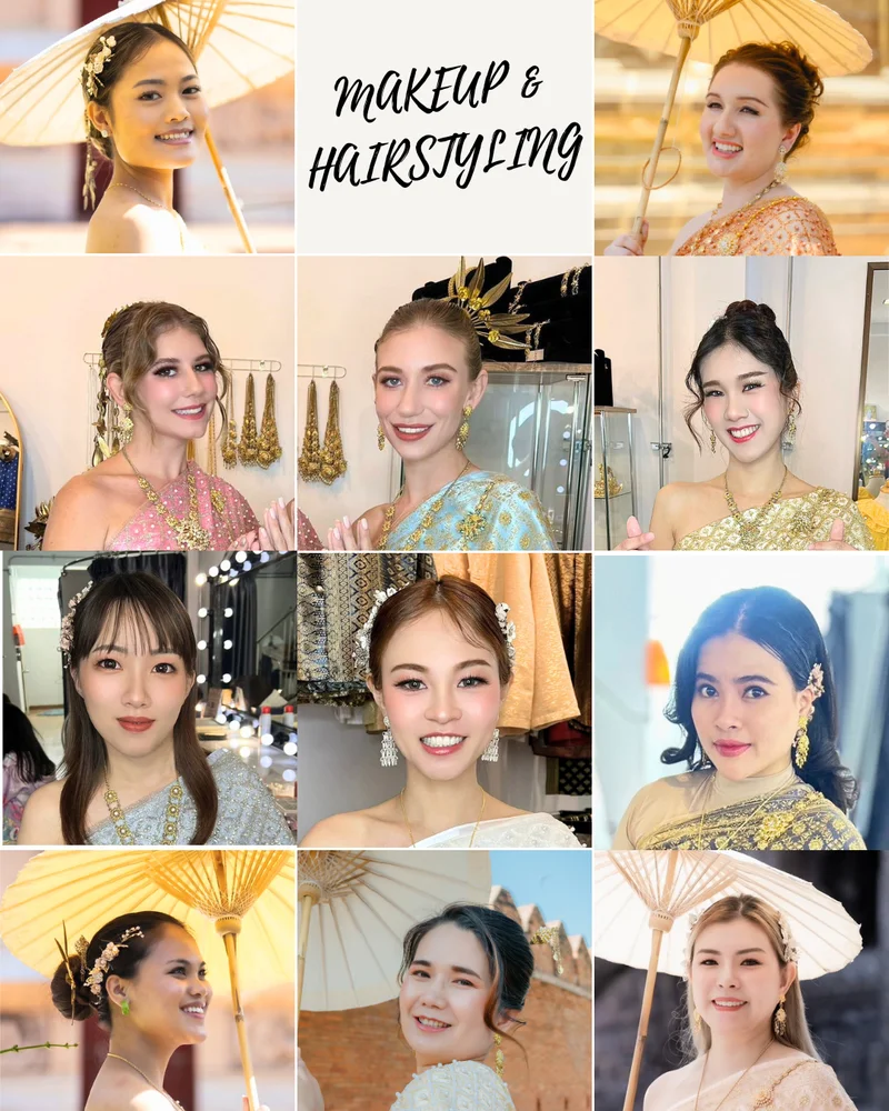 Before/after transformation showing makeup and styling results — Sabai Thai Dressing