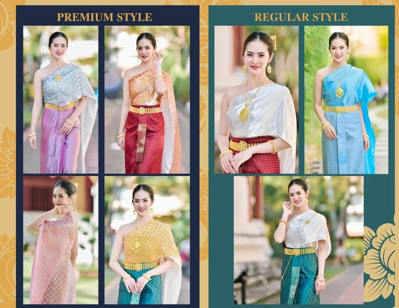Traditional Chut Thai formal attire with pha sin and sabai